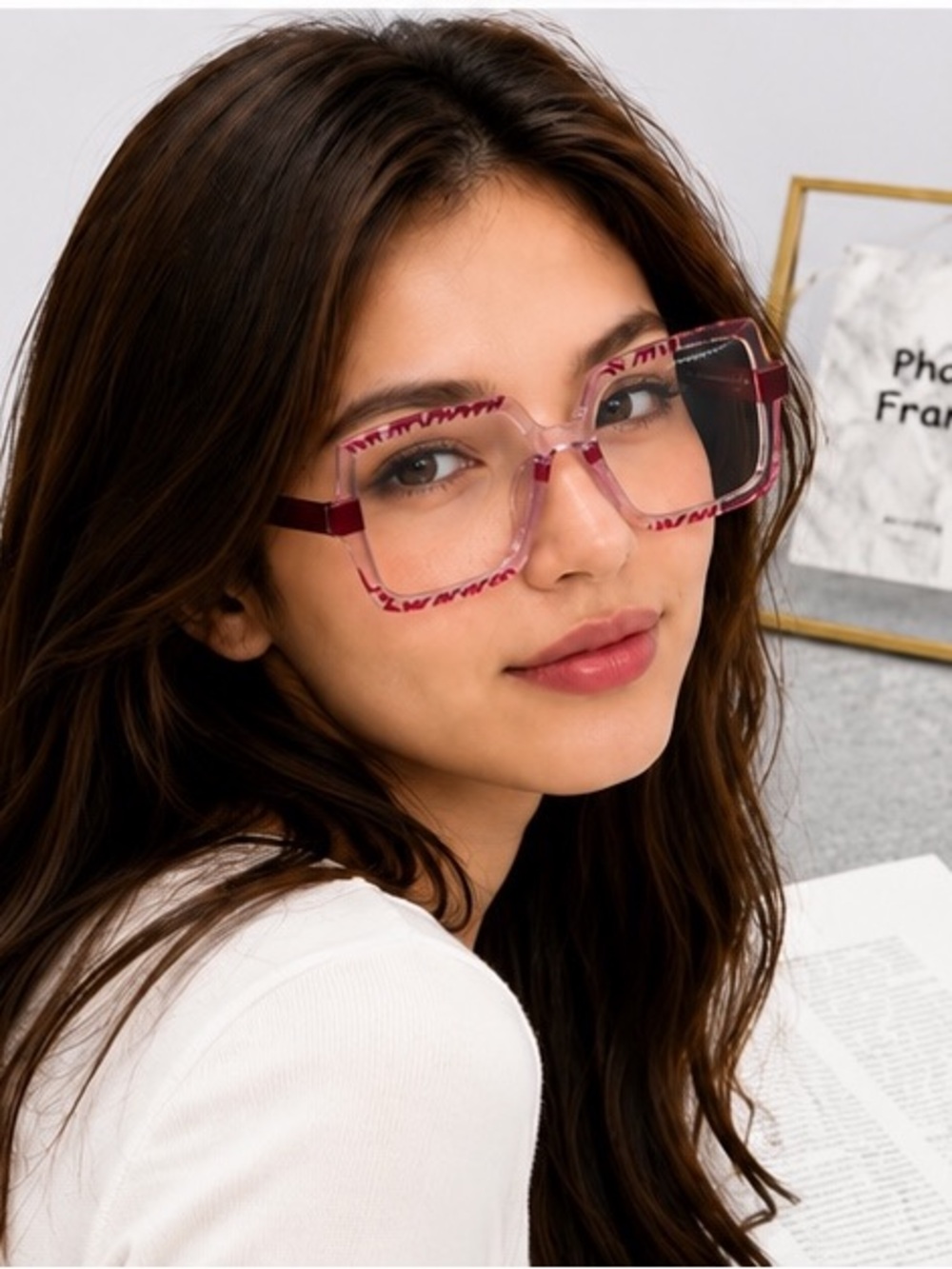 Red Animal Print Square Glasses